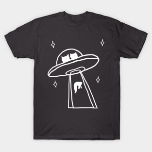 cat alien abduction line art T-Shirt